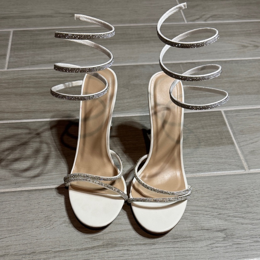 Elegant White Spiral Strap Heels